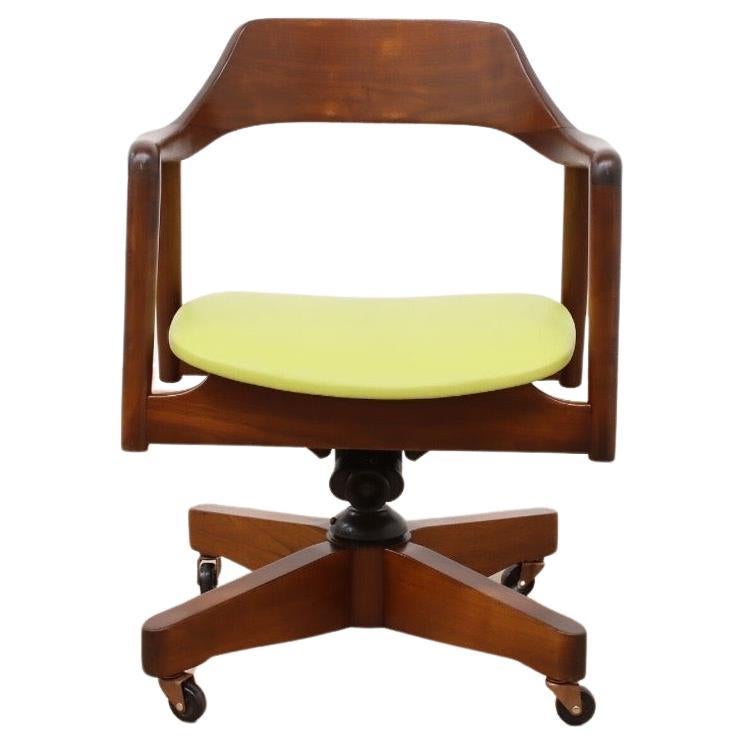 WH Gunlocke Walnut & Leather Swivel Desk Chair