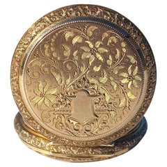 Antique W.H. Mortimer Co. 14 Karat Floral Etched Pocket Watch with Shield