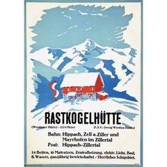 Affiche de voyage autrichienne vintage originale W H Tittel Rastkogelhtte sur une montagne de ski