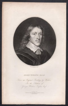 John Evelyn Esq., diarista inglés, grabado retrato de principios del siglo XIX