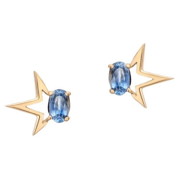 WHAAM STUDS – Sapphire & 18K Gold For Sale