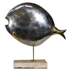 Vintage "Whale" by Laszlo Paul Horvath, Chrome Steel & Brass, a Marble Base, 1970