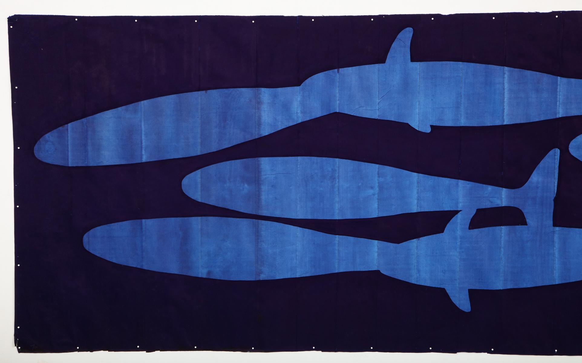 “Whale Pod” a limited edition stencil print on handmade silked paper by English artist Julian Meredith. 
Julian Meredith (b 1952) trained at Exeter College of Art. He has exhibited in the Royal Academy. Collections include the Tate Modern; The