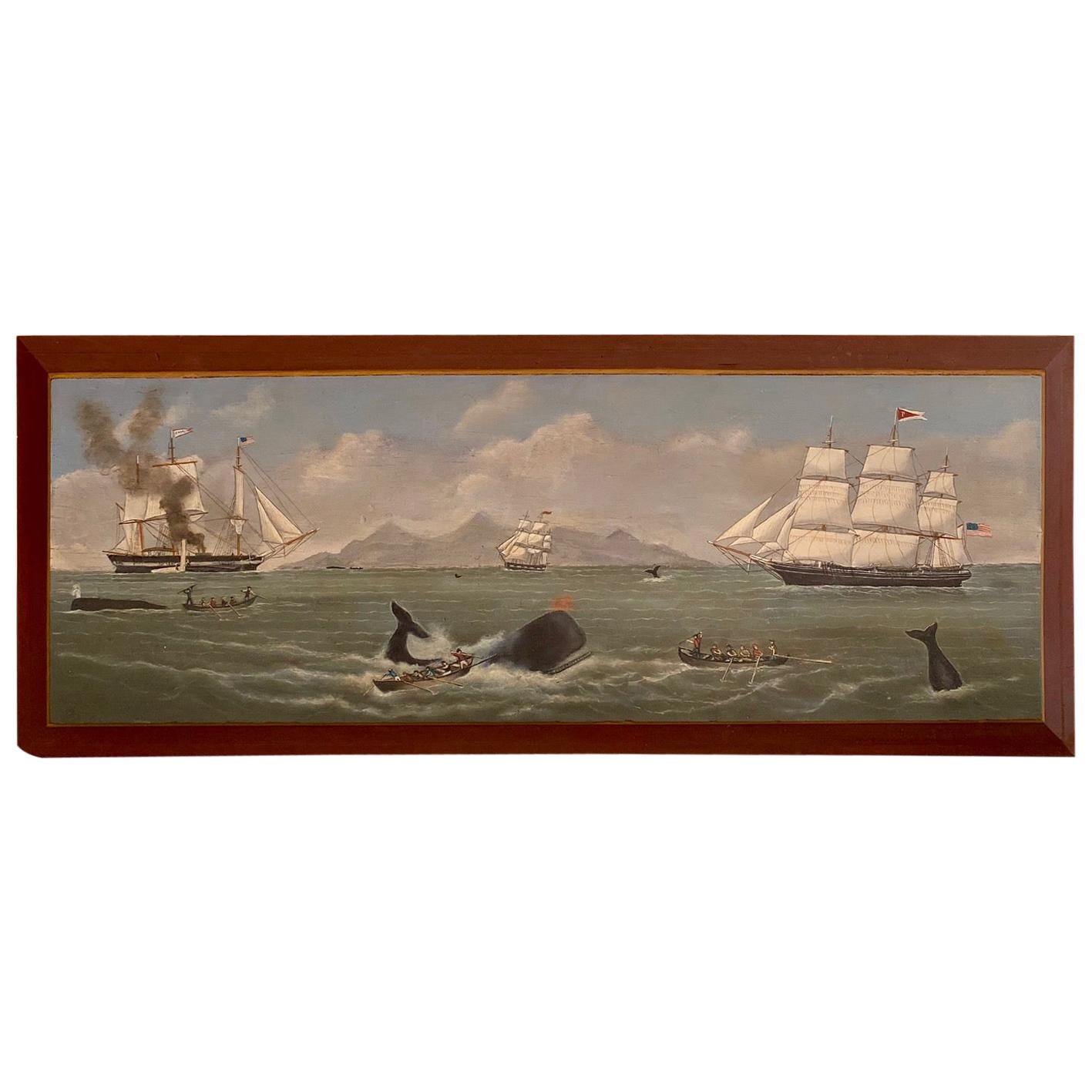 Whaling Seascape on Wooden Panel
