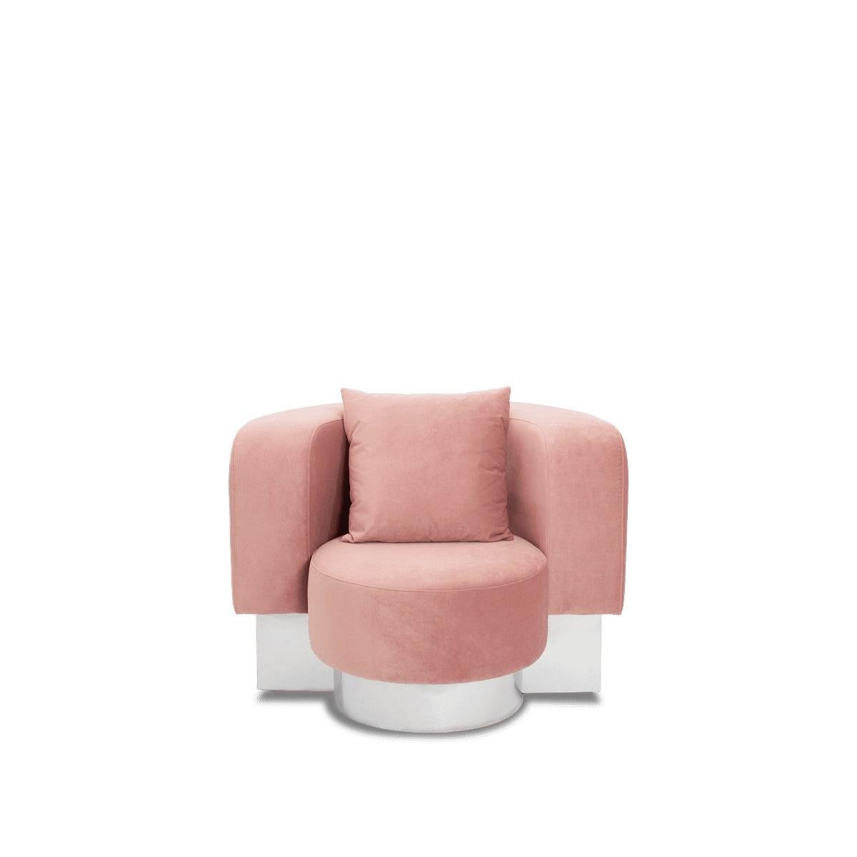 Wham One Armchair by Pulpo
Designed by Hermann August Weizenegger
Dimensions: D 90 x W 105 x H 78 cm.
Materials: Upholstery, metal.

Available with fixed or swivel base.
Available in chrome or grey base color.
Available in other fabrics. Please