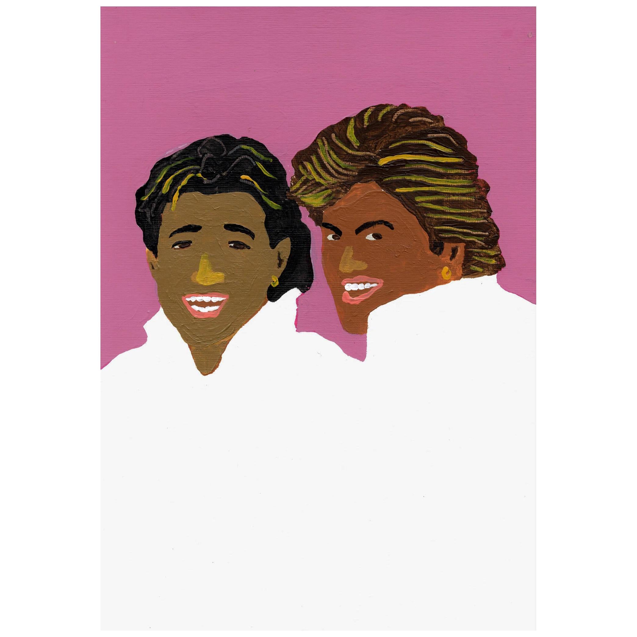'Wham Tans' Portrait Painting by Alan Fears Acrylic on Paper, 1980s