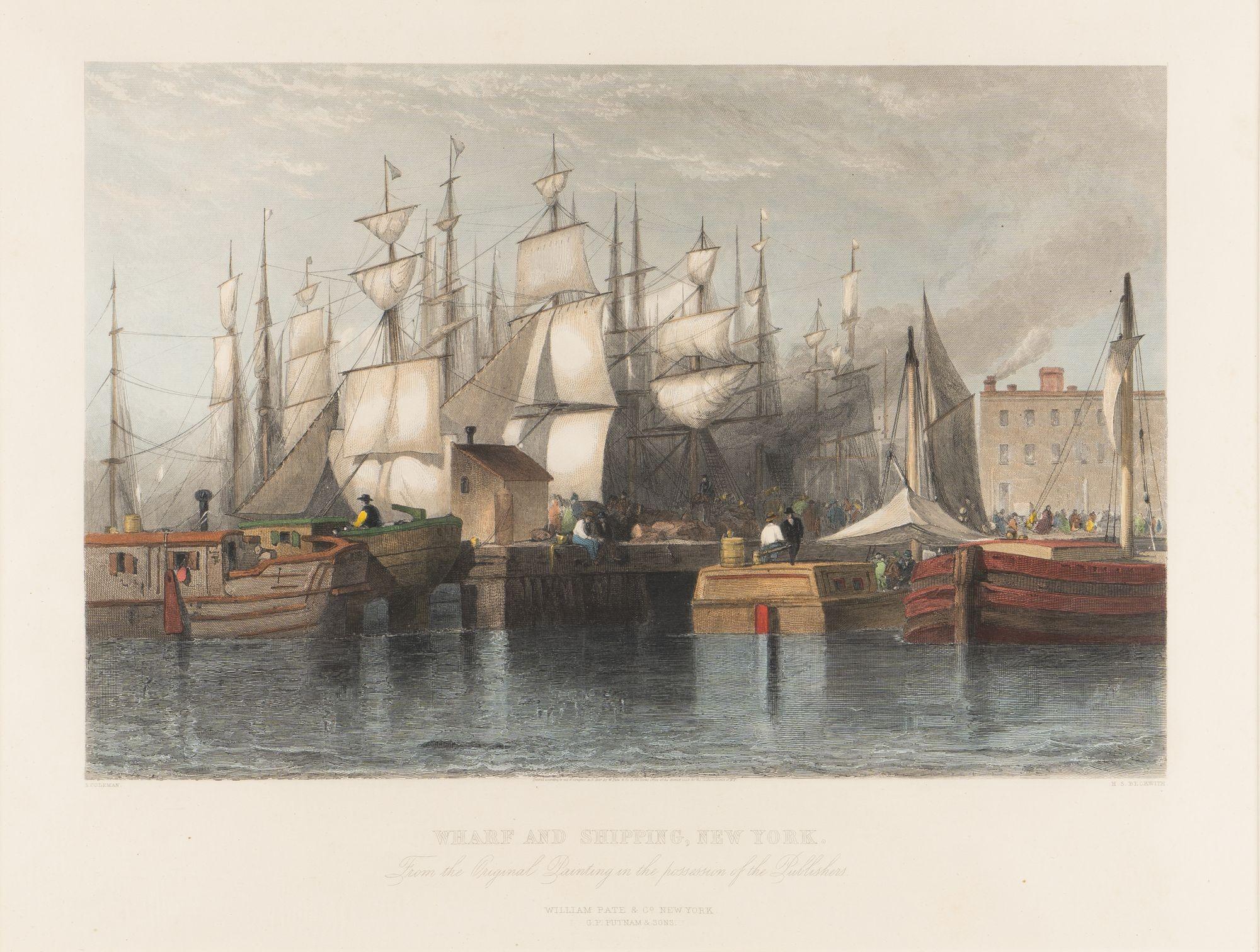 Hand colored print of New York harbor by H. S. Beckwith after S. Coleman. Labeled under the work is 
