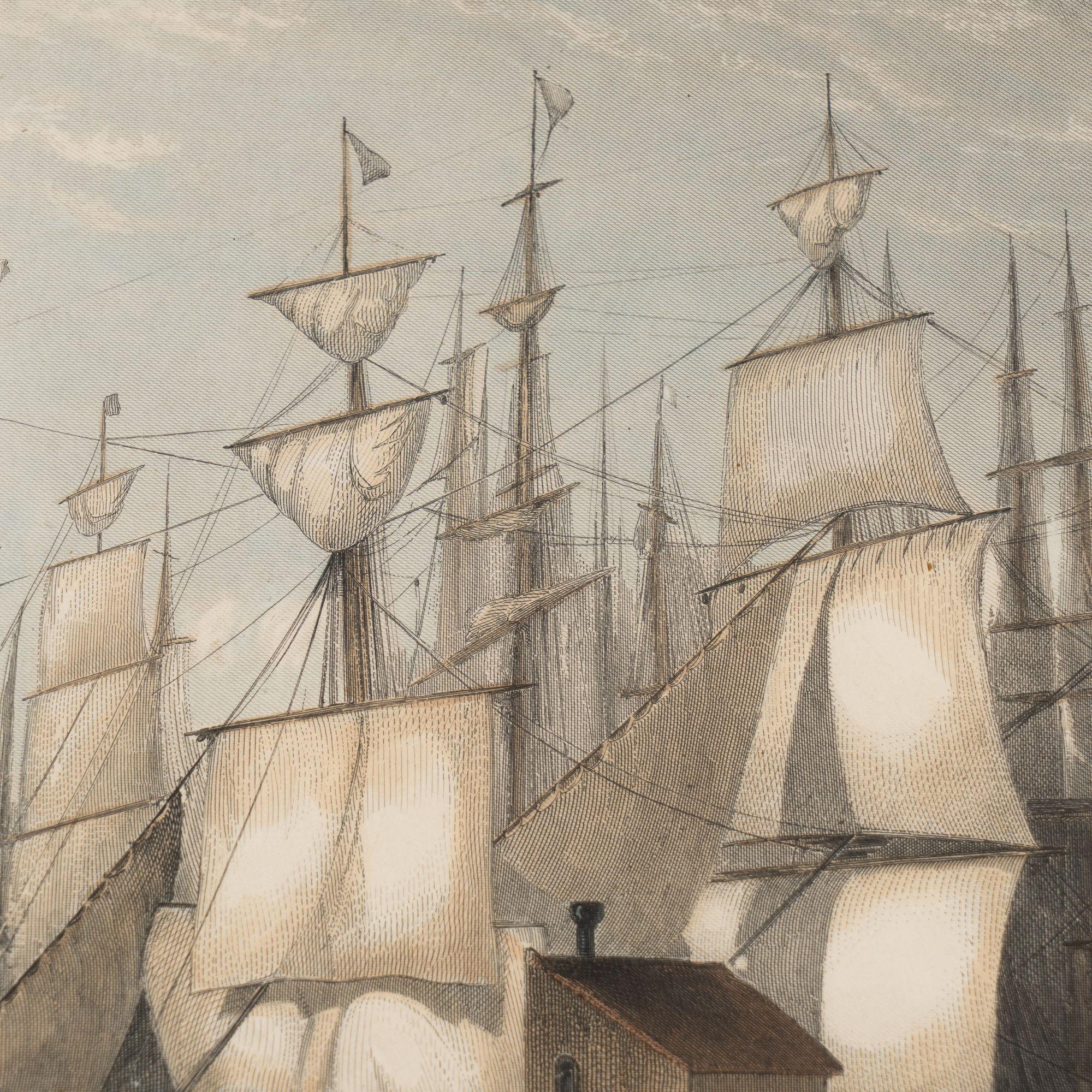 Paper Wharf and Shipping, New York by H.S. Beckwith, 1869 For Sale