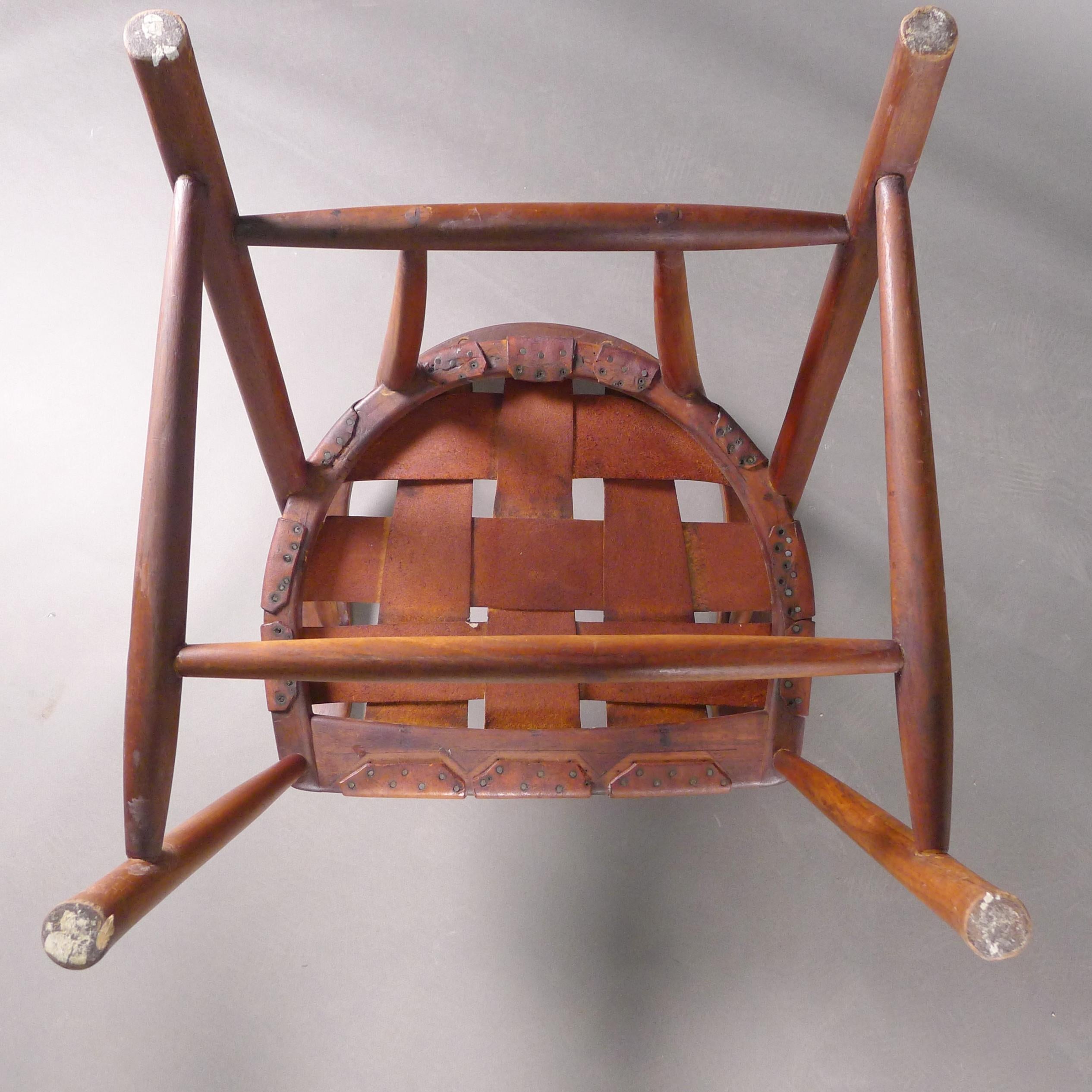 Wharton Esherick, Captains Chair, walnut and leather, initialled and dated 1951 For Sale 5