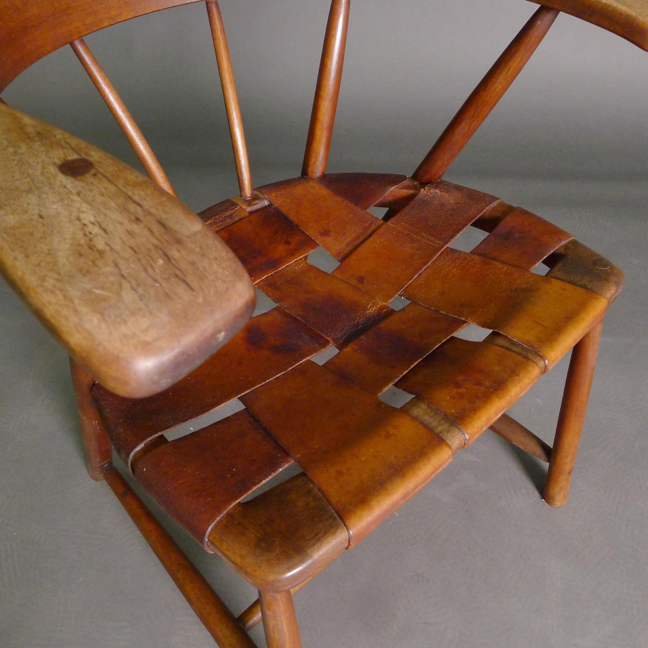 Wharton Esherick, Captains Chair, walnut and leather, initialled and dated 1951 For Sale 6