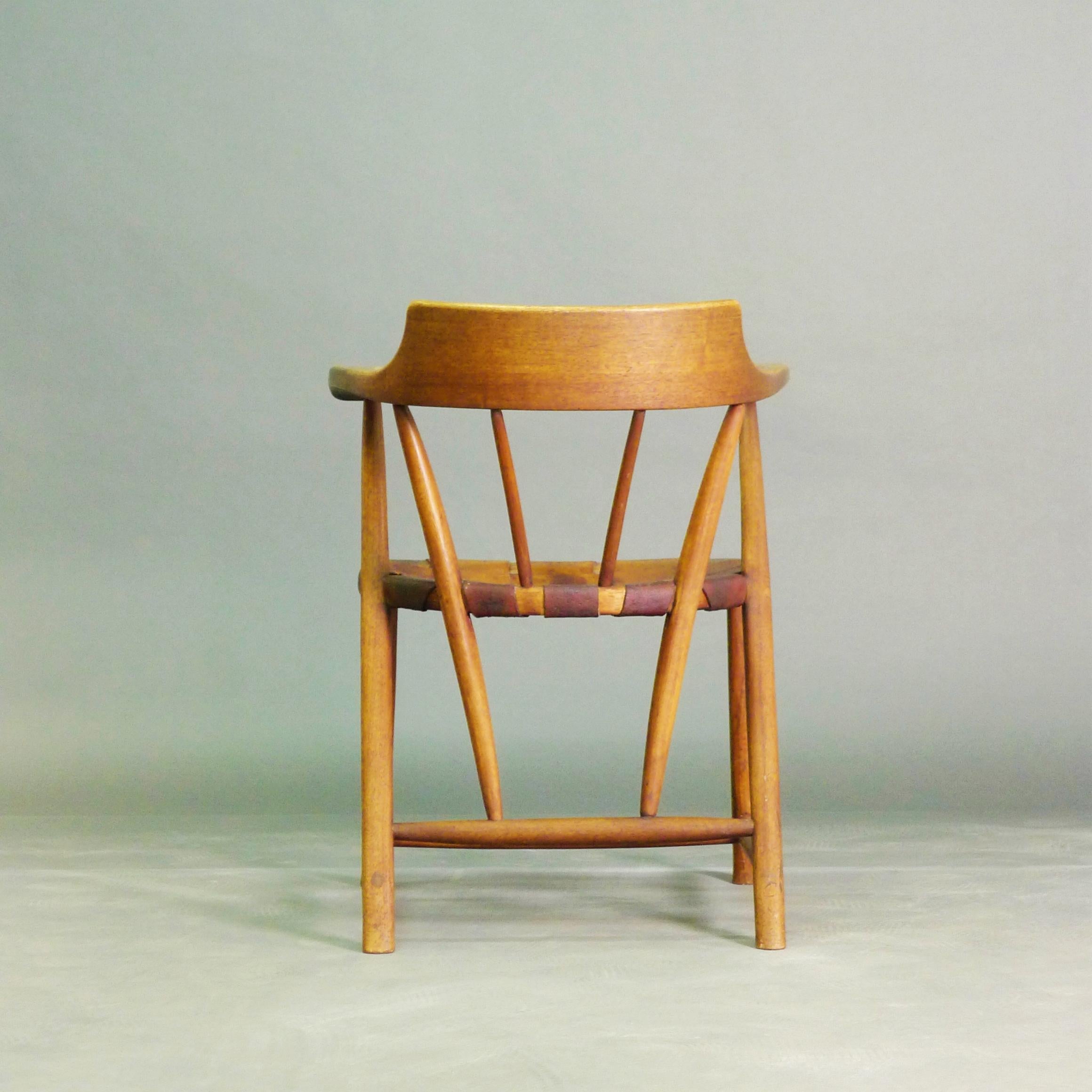 Mid-20th Century Wharton Esherick, Captains Chair, walnut and leather, initialled and dated 1951 For Sale