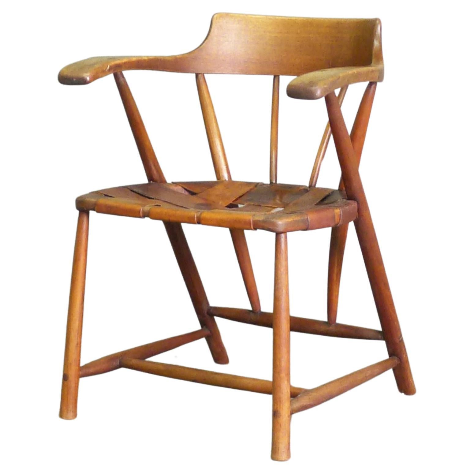 Wharton Esherick, Captains Chair, walnut and leather, initialled and dated 1951 For Sale