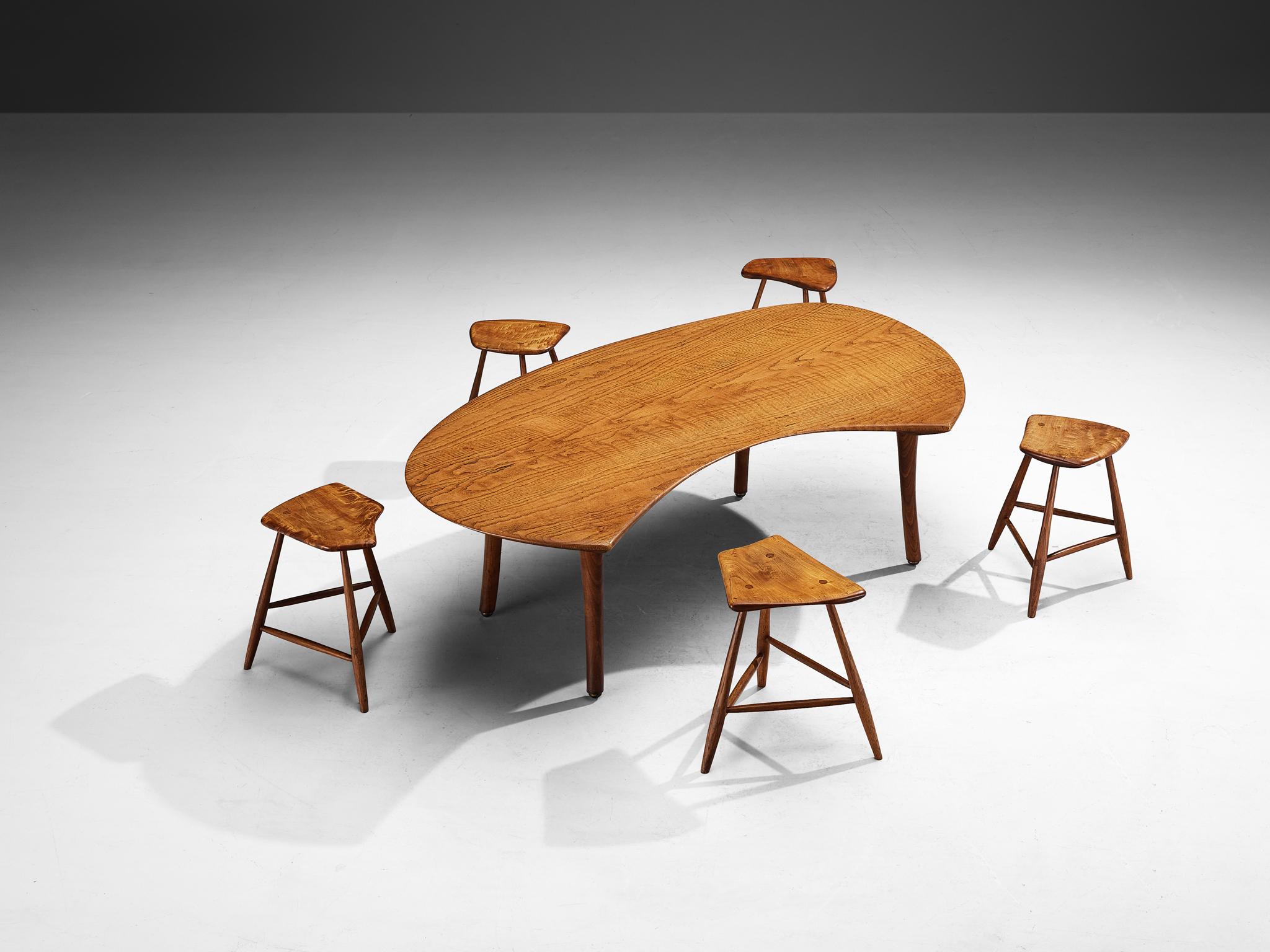 Wharton Esherick Coffee Table and Stools in Cottonwood and Ash 1