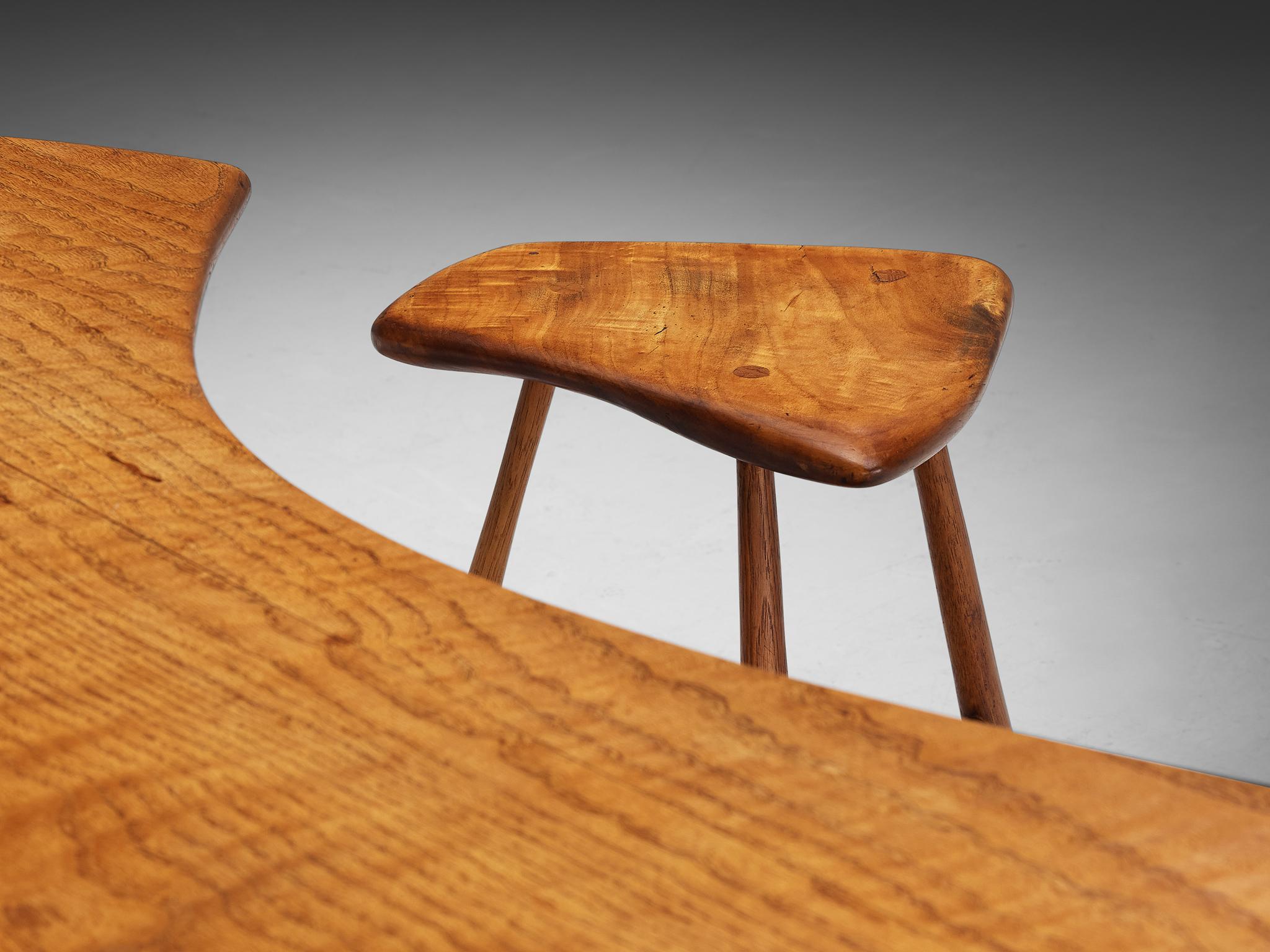 Mid-Century Modern Wharton Esherick Coffee Table and Stools in Cottonwood and Ash  For Sale
