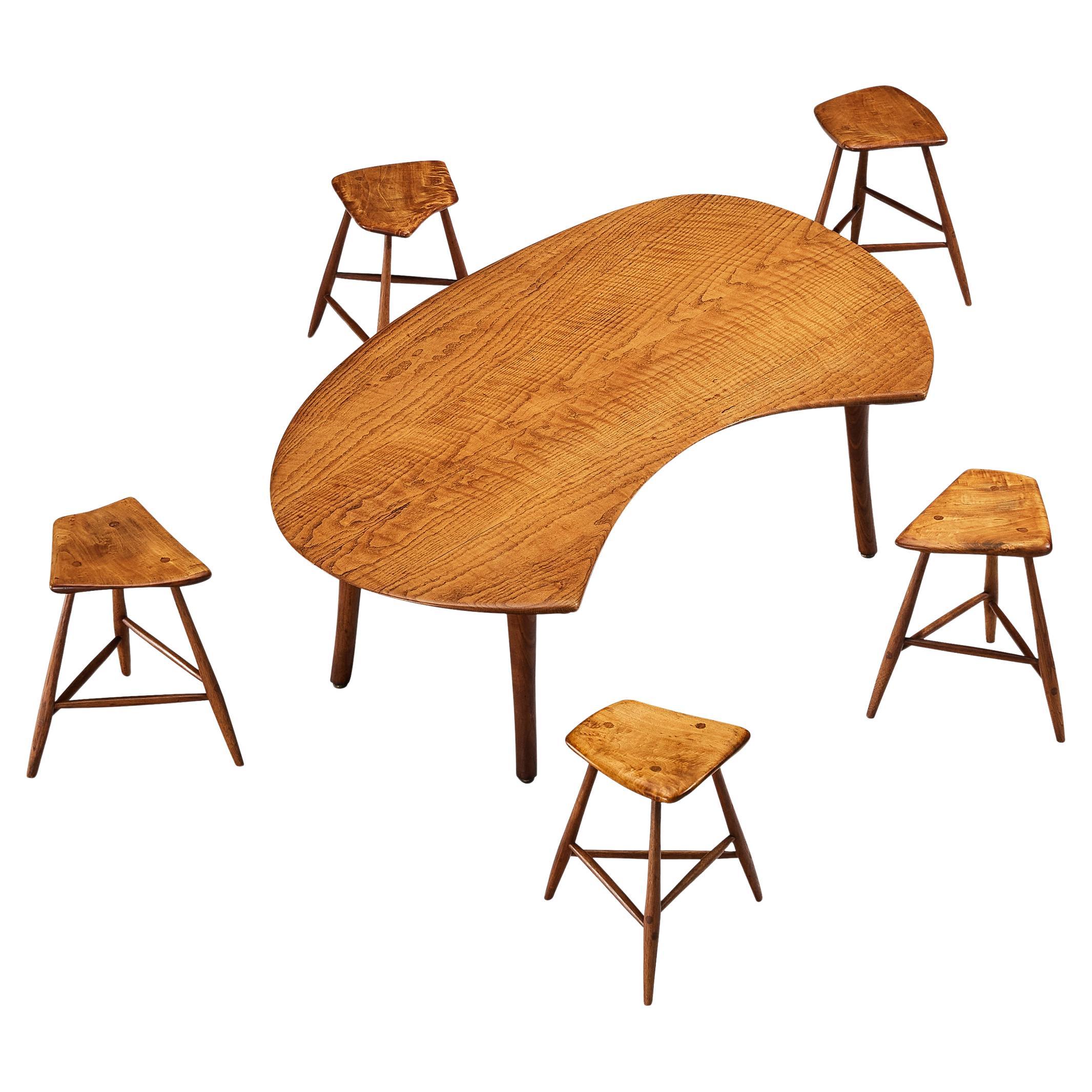 Wharton Esherick Coffee Table and Stools in Cottonwood and Ash  For Sale