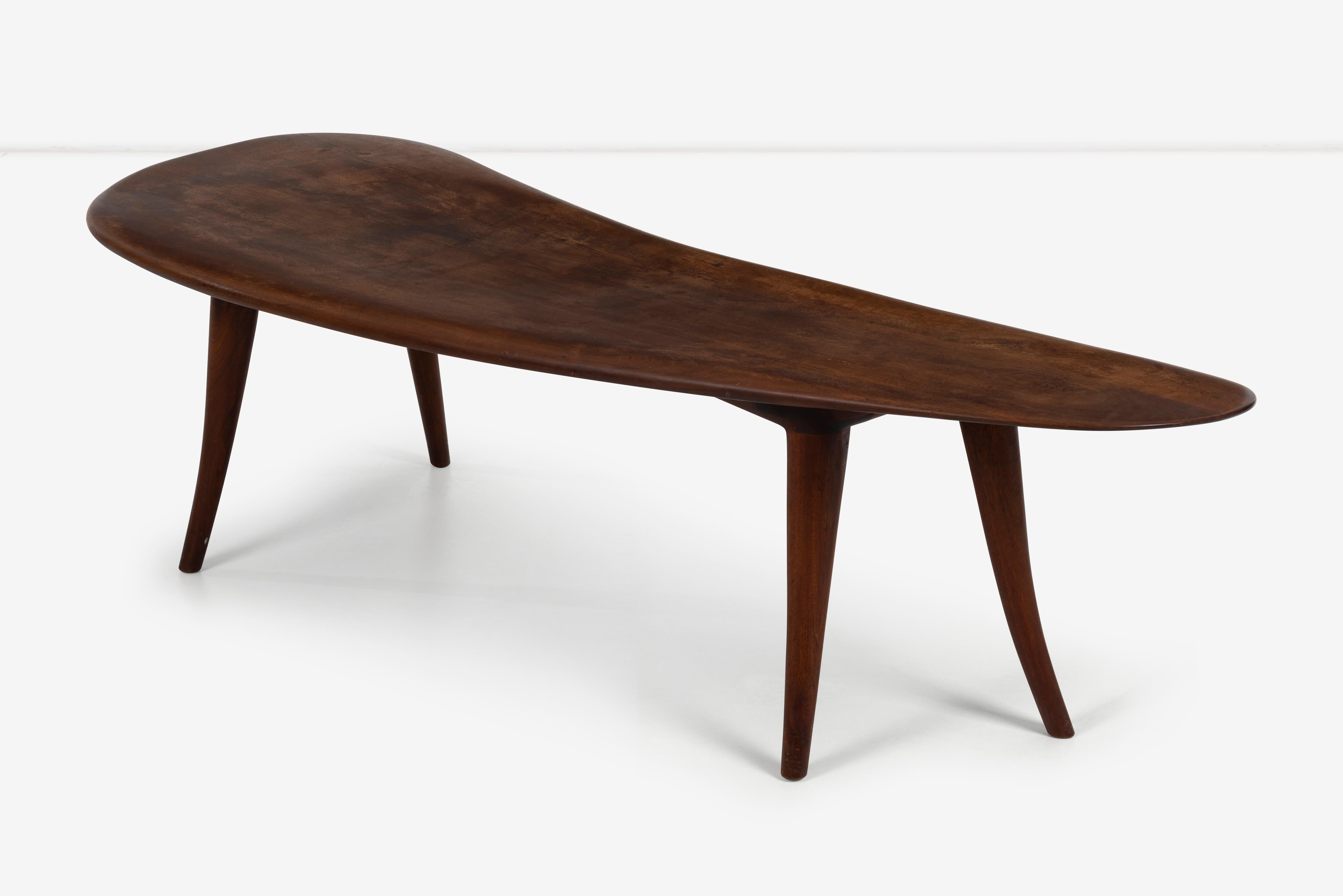 American Craftsman Wharton Esherick Large Sculpted Walnut Coffee Table For Sale