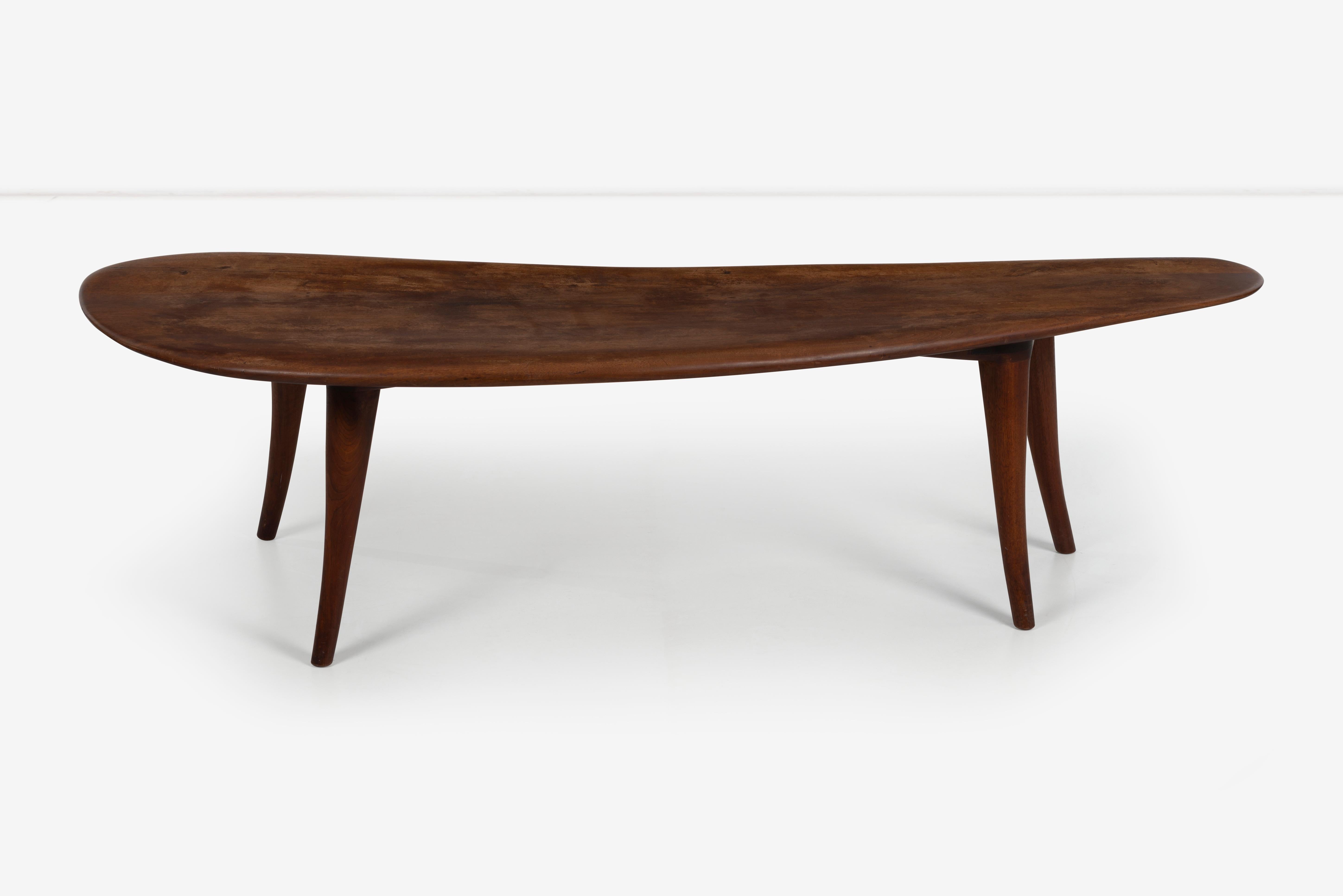 Oiled Wharton Esherick Large Sculpted Walnut Coffee Table For Sale