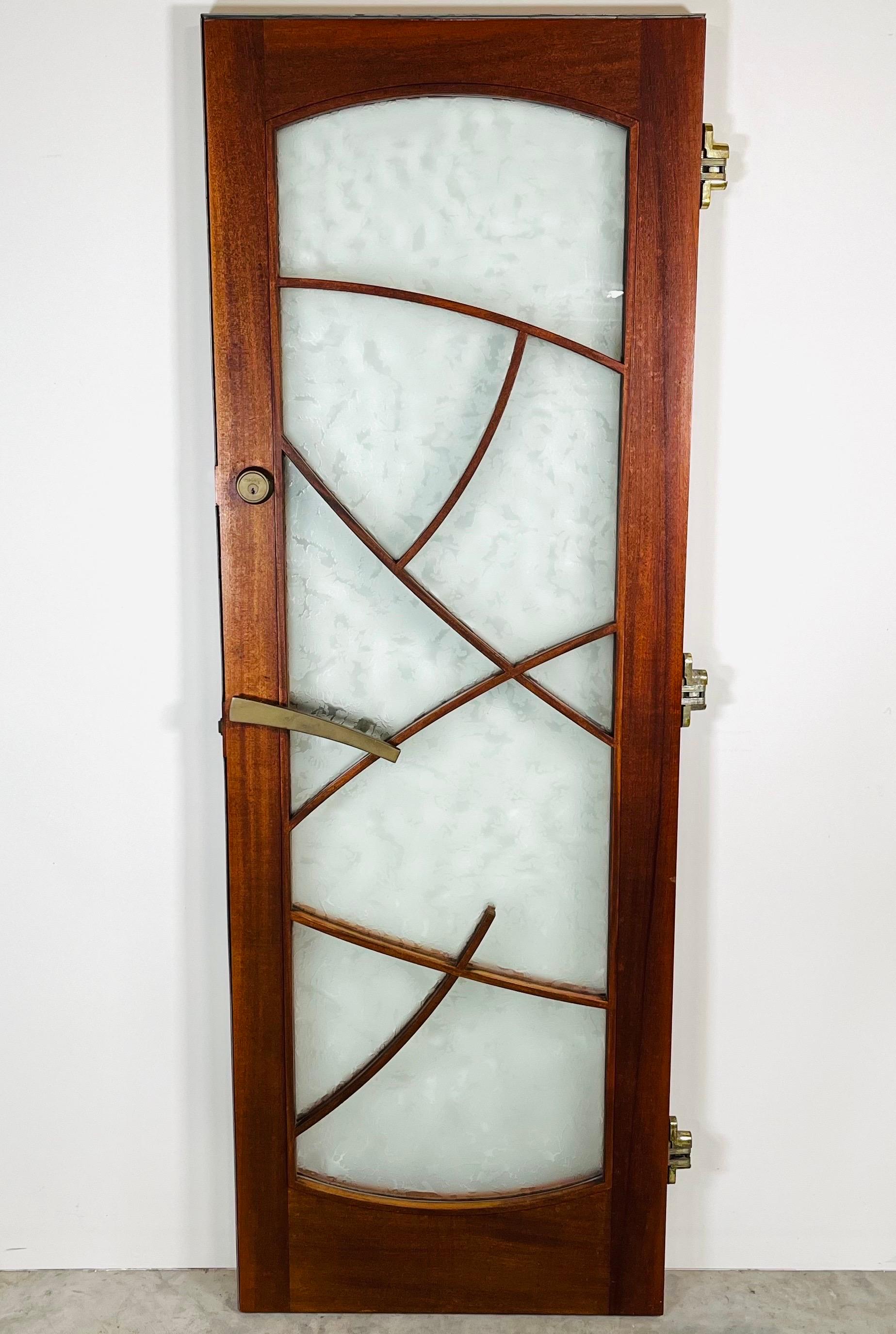 Wharton Esherick Style Outer Door With Frosted Glass & Bronze Lever Pull For Sale 2