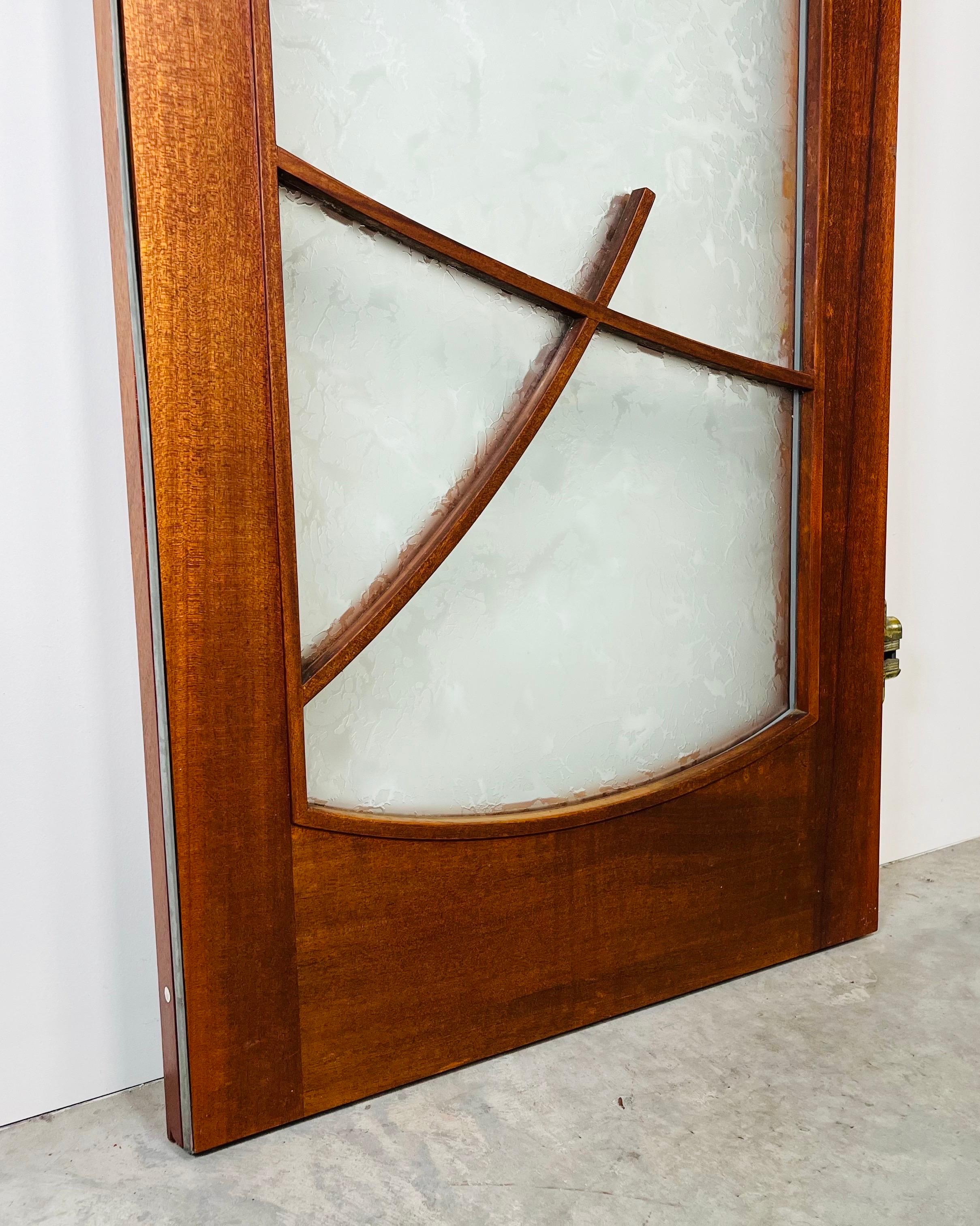 Wharton Esherick Style Outer Door With Frosted Glass & Bronze Lever Pull For Sale 3