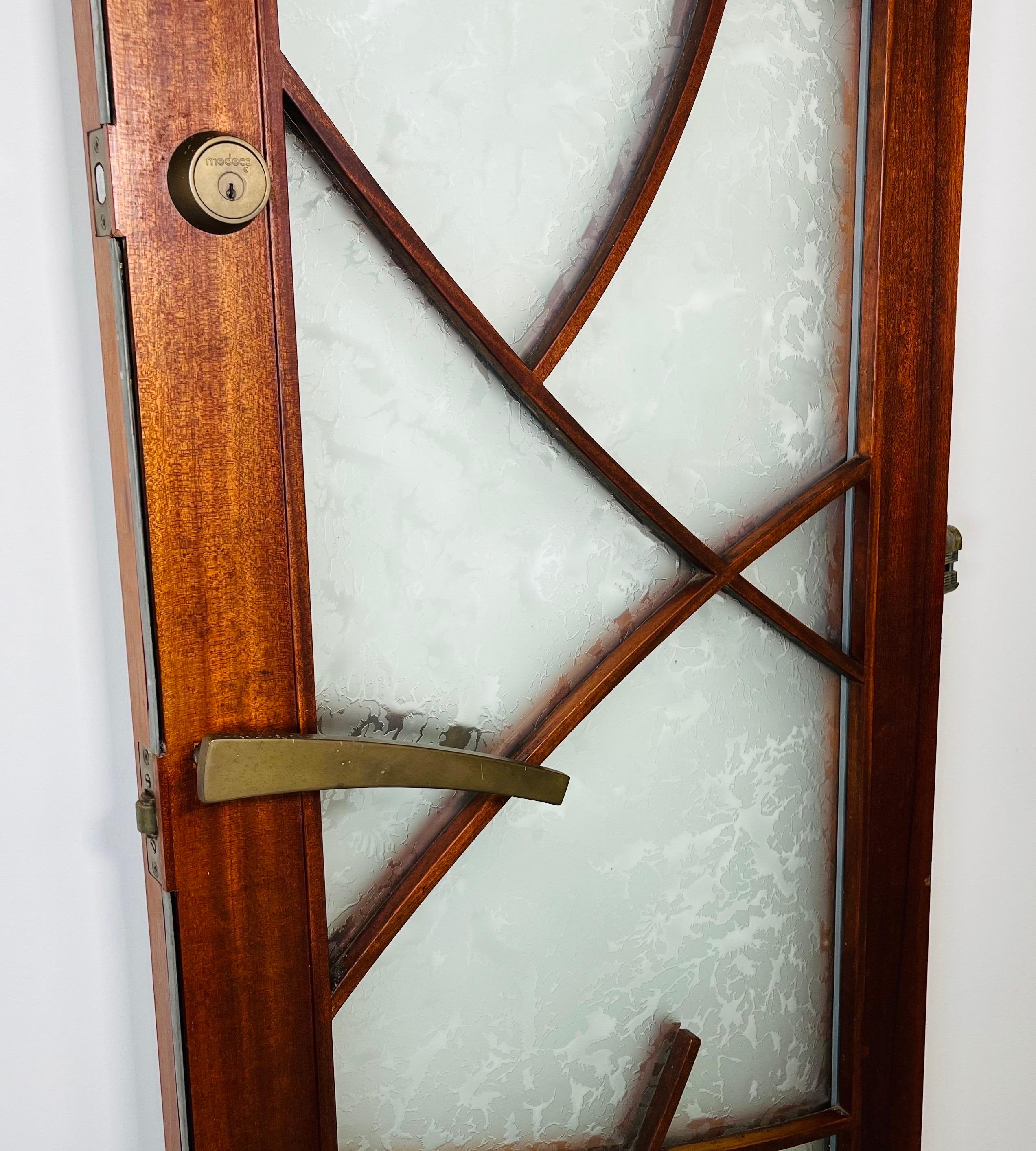 Wharton Esherick Style Outer Door With Frosted Glass & Bronze Lever Pull For Sale 5