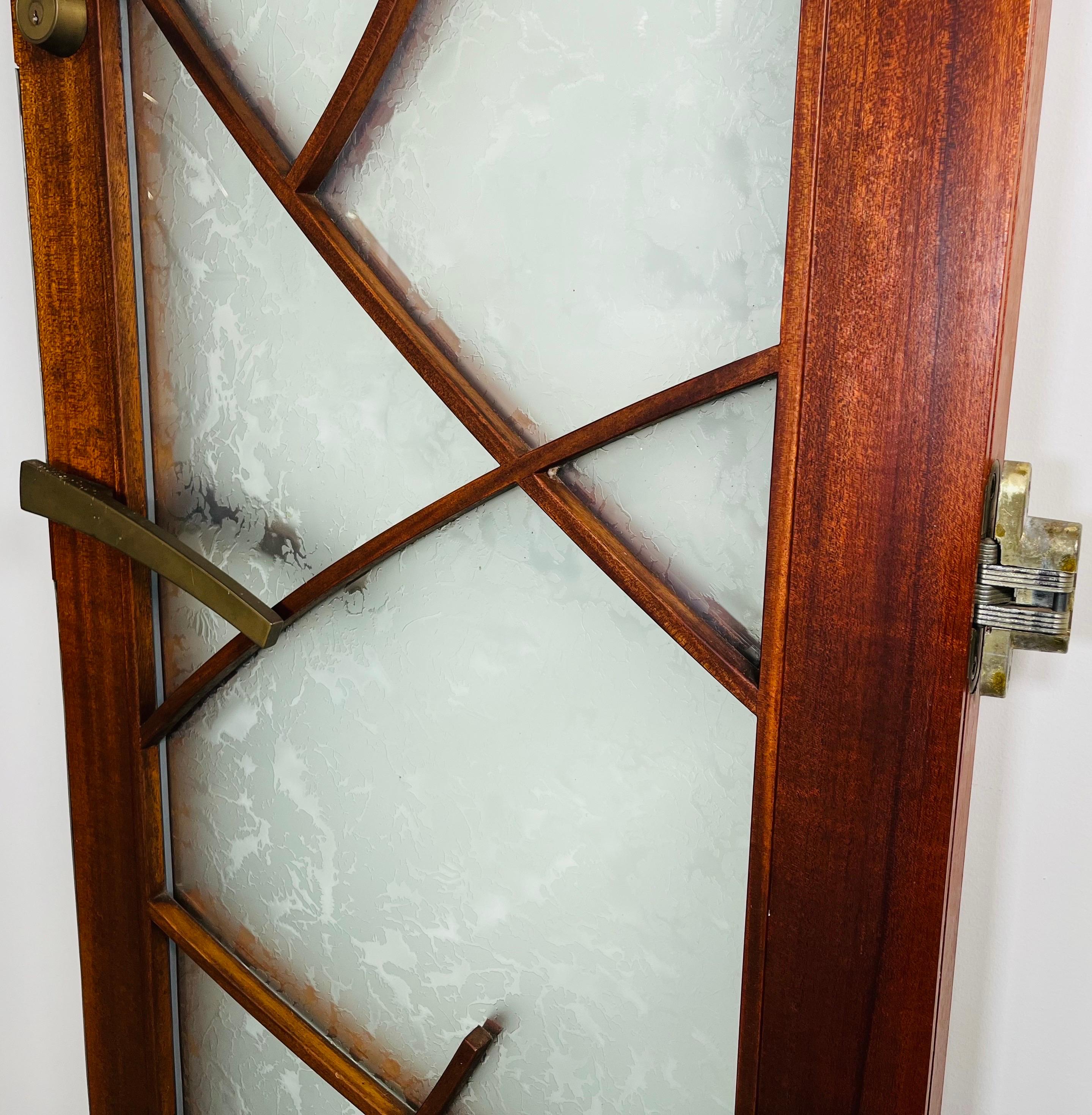 Wharton Esherick Style Outer Door With Frosted Glass & Bronze Lever Pull For Sale 8