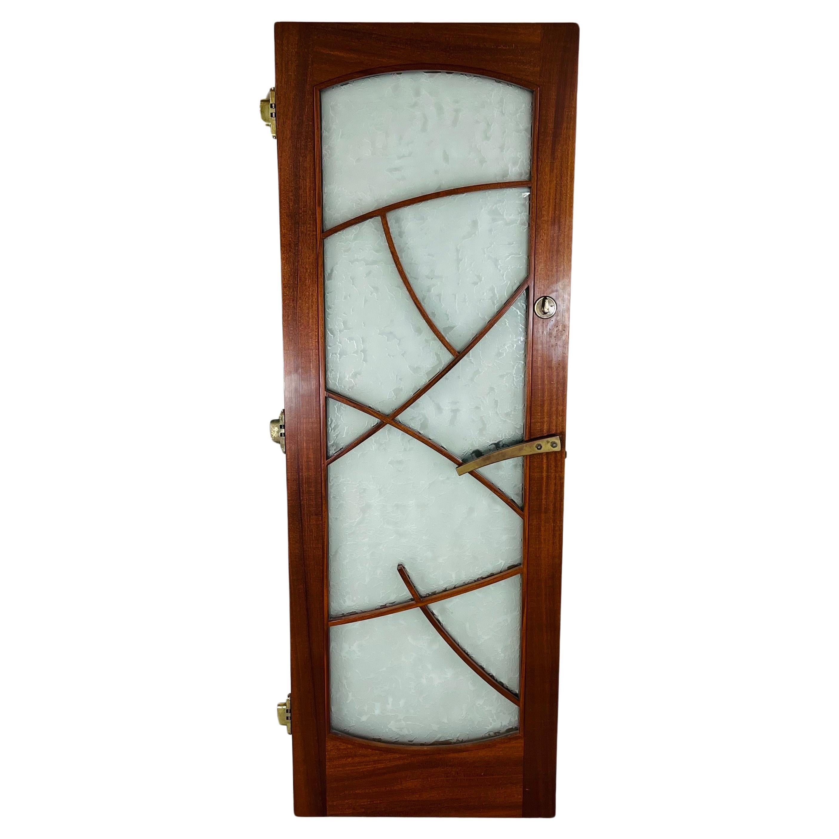 Wharton Esherick Style Outer Door With Frosted Glass & Bronze Lever Pull For Sale