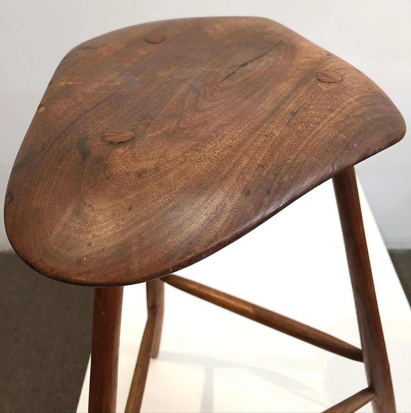 Wharton Esherick Wooden Stool Signed and Dated In Excellent Condition In Los Angeles, CA