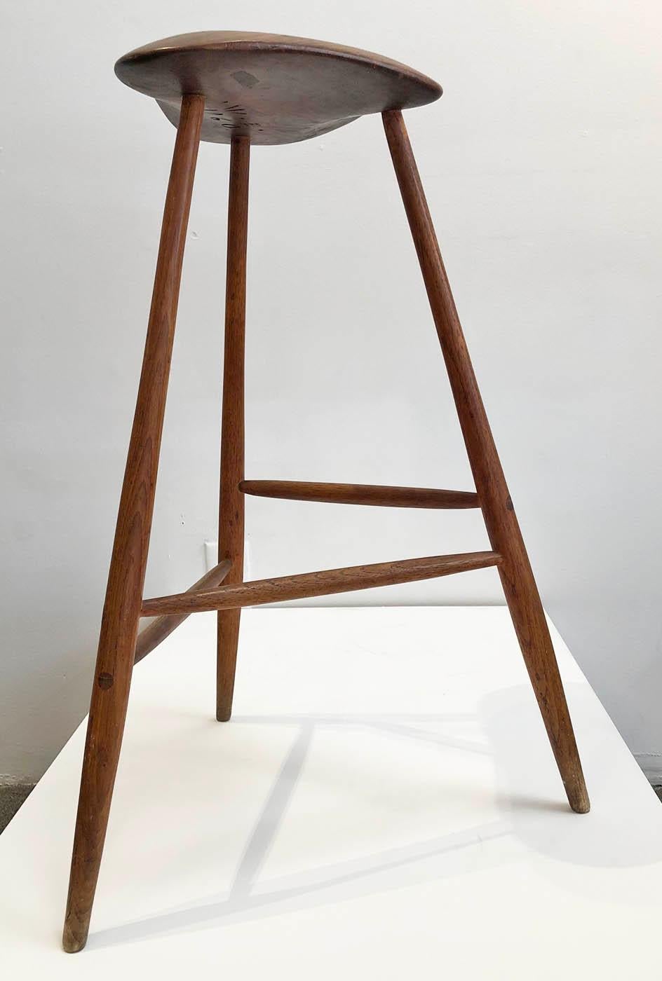 Handcrafted wooden stool by American artist and craftsman, Wharton Esherick. Signed and dated 1960. 
All original.