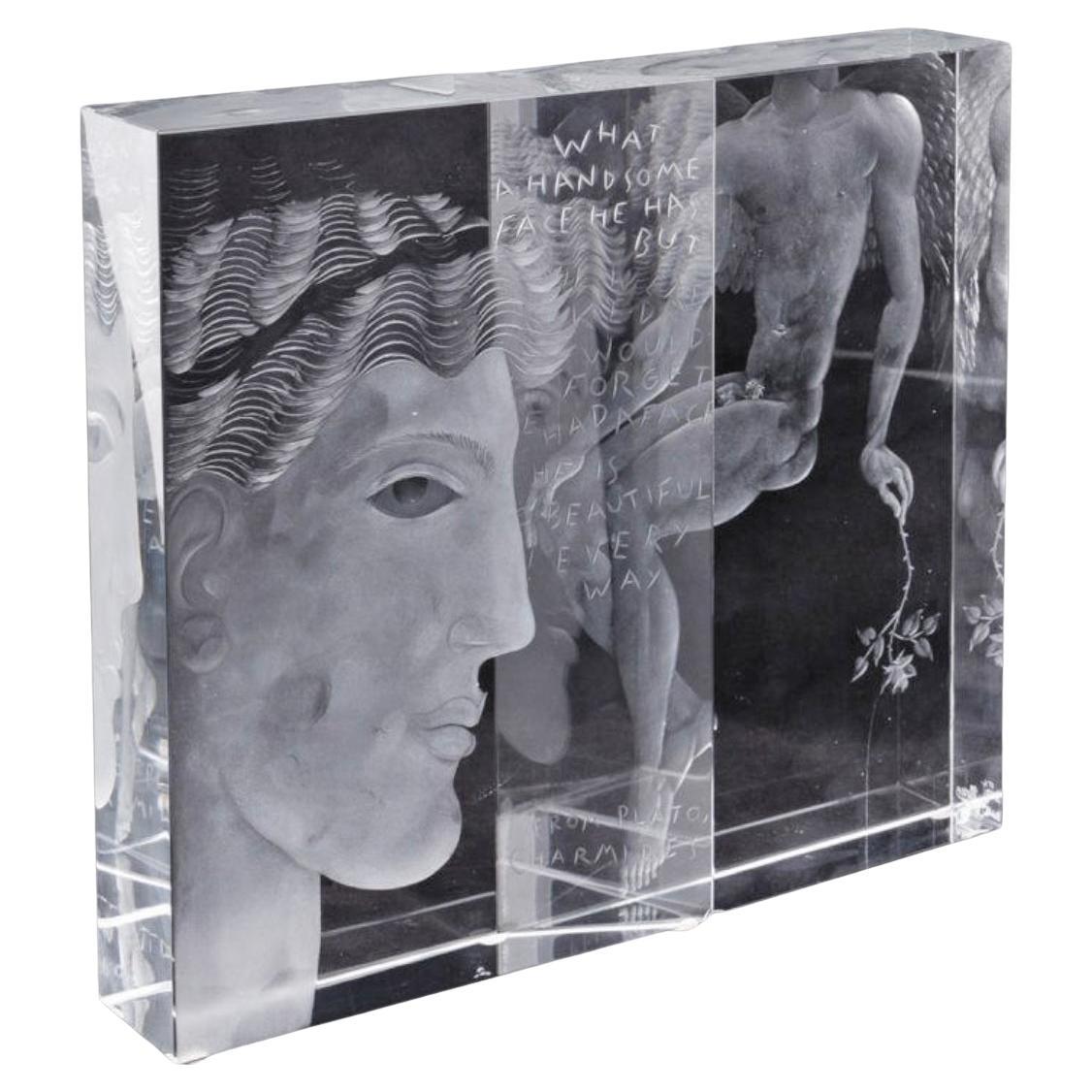 "What A Handsome Face He Has", scultura in vetro inciso con nudo maschile, ceco in vendita