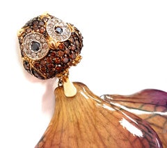 Contemporary 18 Karat Yellow and Rose Gold Orchid Diamond Owl Drop Earrings