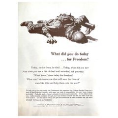 "Cosa hai fatto oggi... per la Libertà?". Poster d'epoca per il reclutamento nella Seconda Guerra Mondiale, 1943