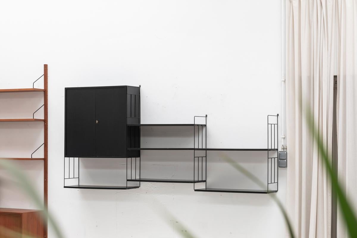 Mid-Century Modern WHB Three-Bay Floating Shelving System in black, Germany, 1960s