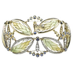 Wheat and Seed Heads Plique À Jour Enamel, Sapphire and Diamond Bracelet