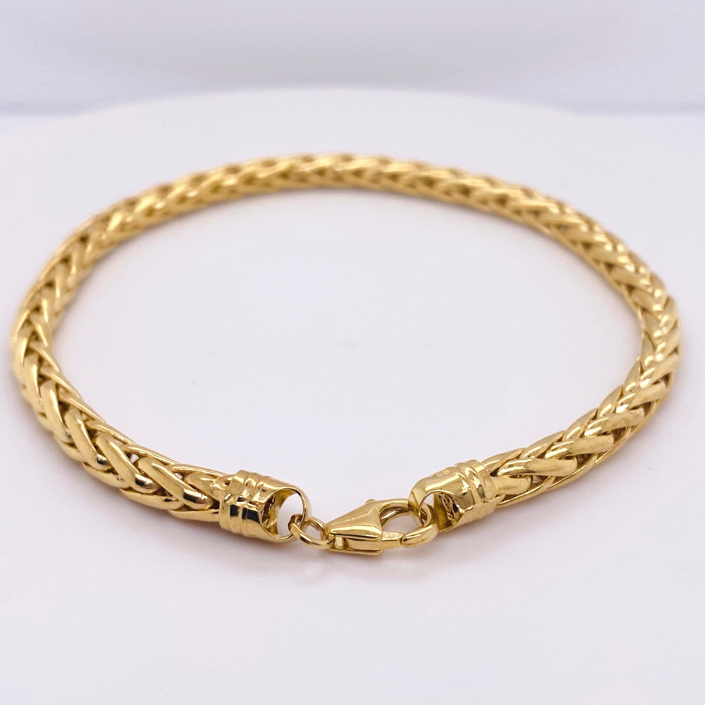Pulsera de cadena de trigo Pulsera de cadena de oro amarillo de 14 quilates para hombre o mujer Moderno en venta