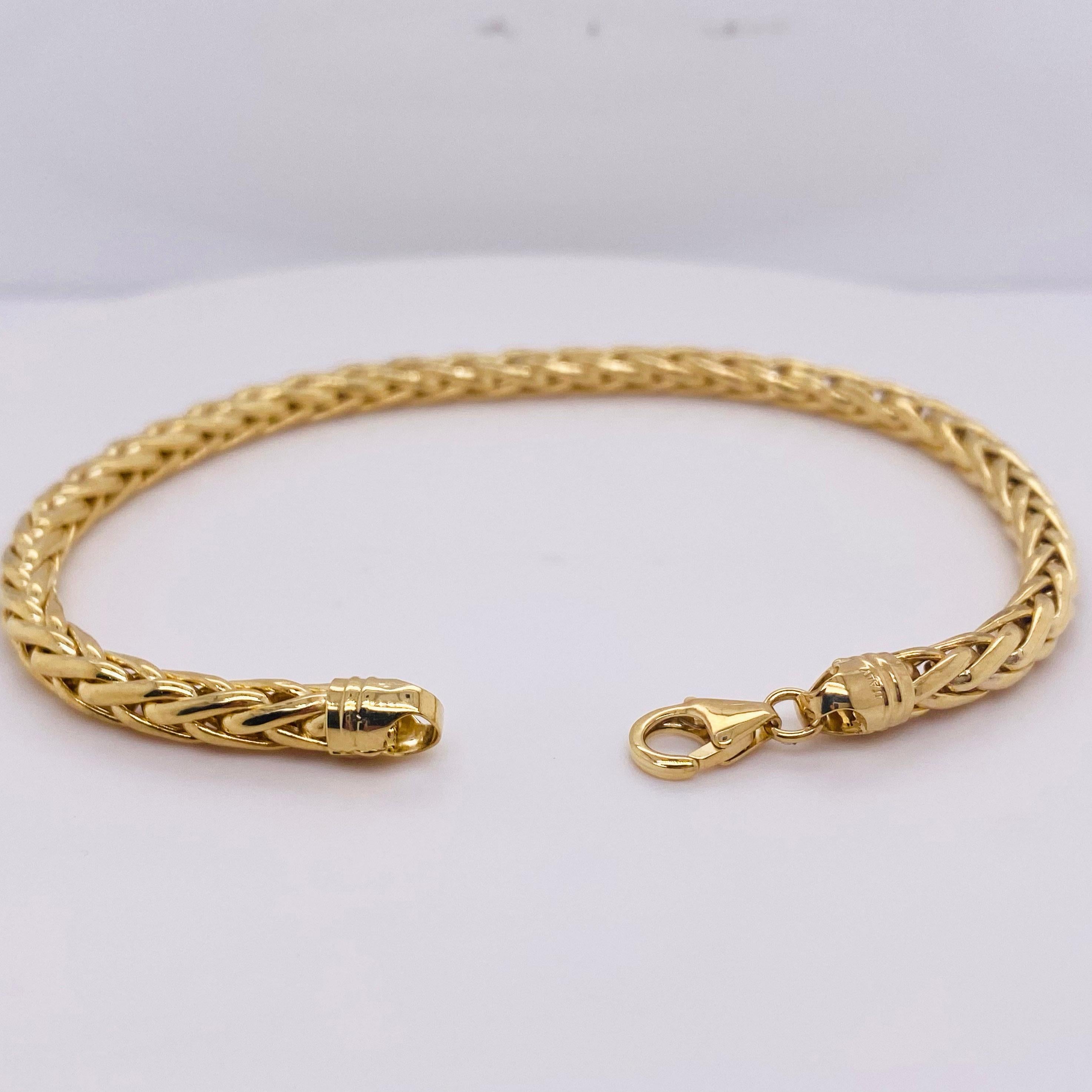 Pulsera de cadena de trigo Pulsera de cadena de oro amarillo de 14 quilates para hombre o mujer en Nuevo estado para la venta en Austin, TX