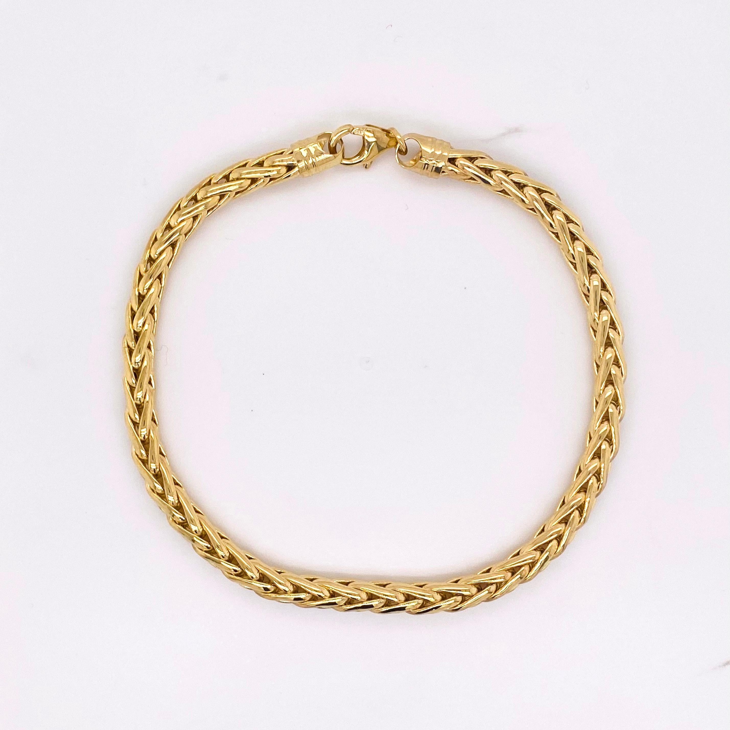 De las mujeres Pulsera de cadena de trigo Pulsera de cadena de oro amarillo de 14 quilates para hombre o mujer en venta