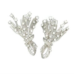 Wheat Motif Diamond Earrings in 18K White Gold with Round Brilliant Diamonds
