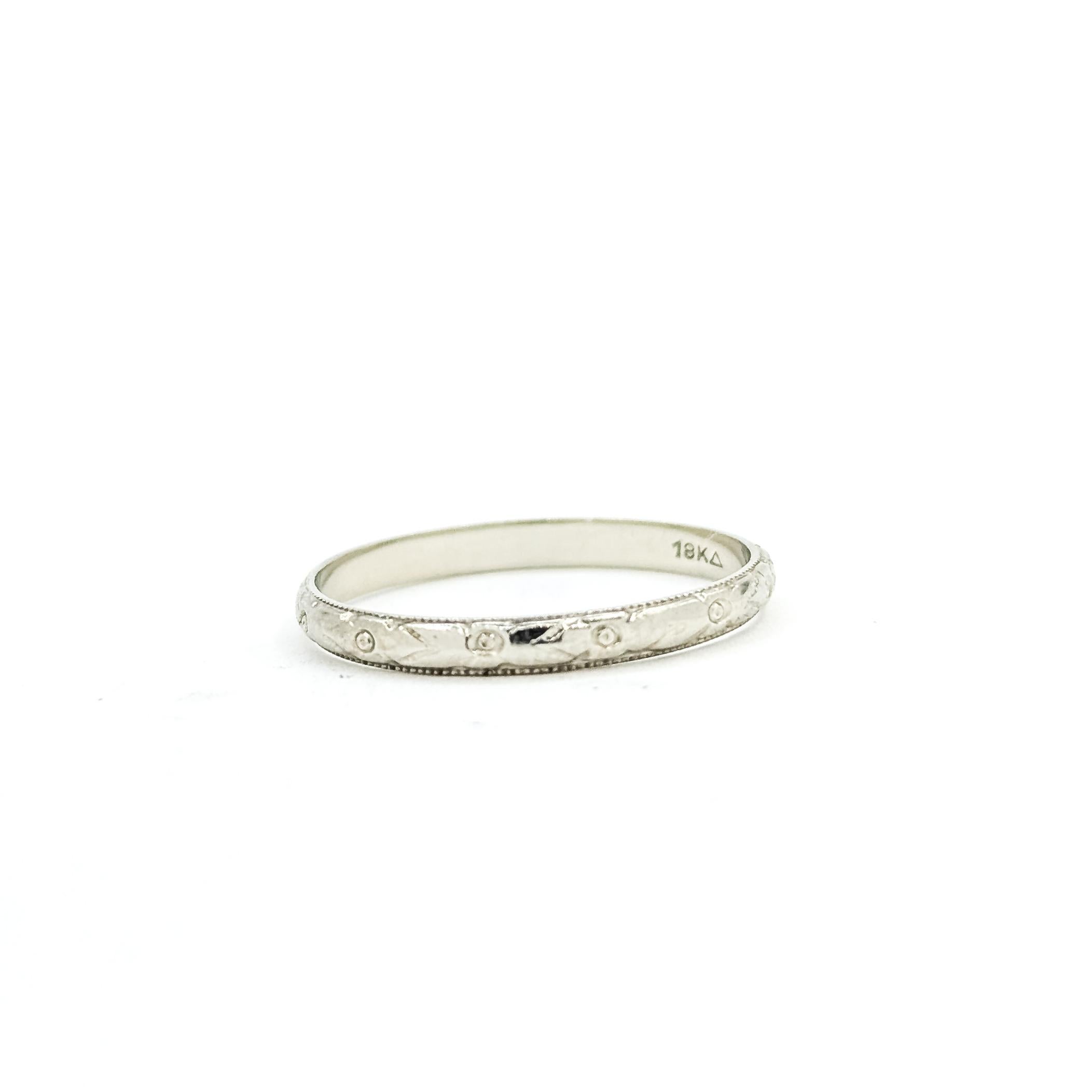 Wheat-Pattern Wedding Band in 18k white gold in vendita 2