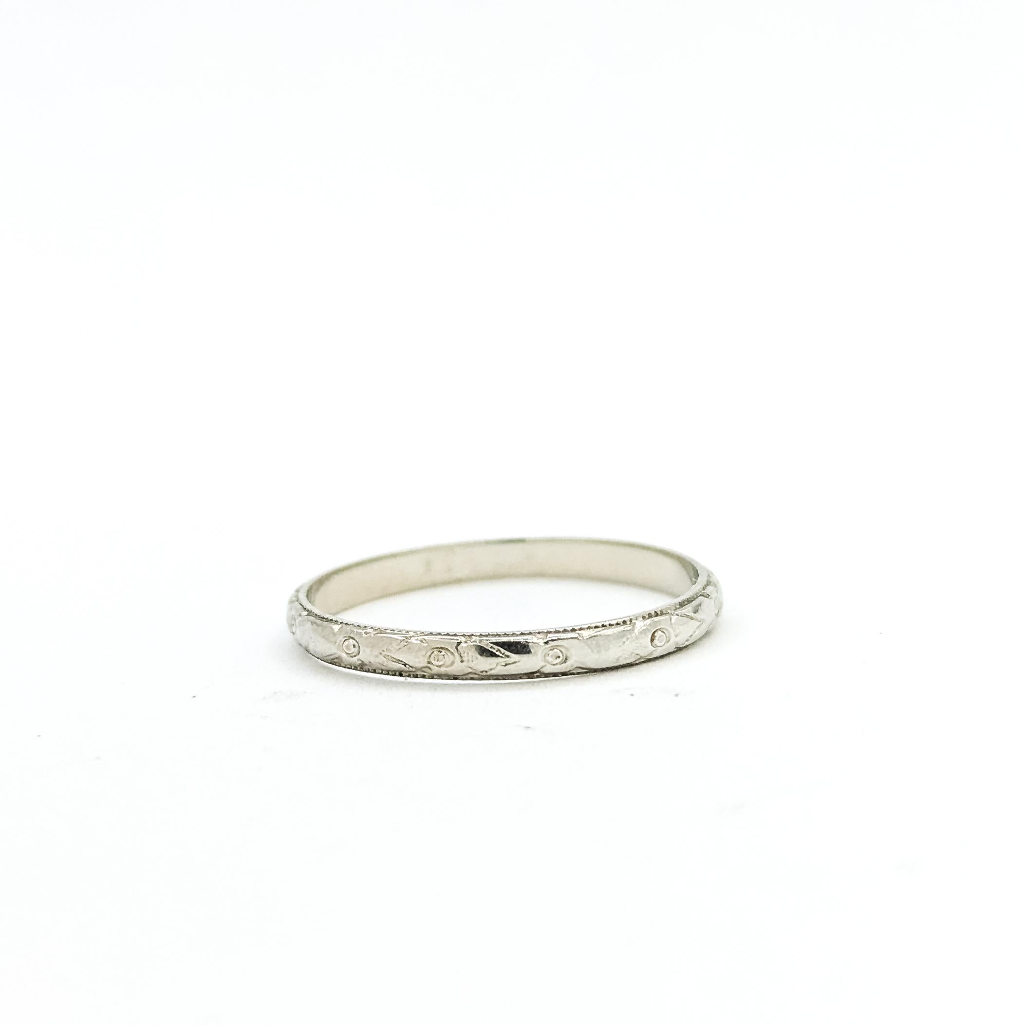 Wheat-Pattern Wedding Band in 18k white gold in vendita 3