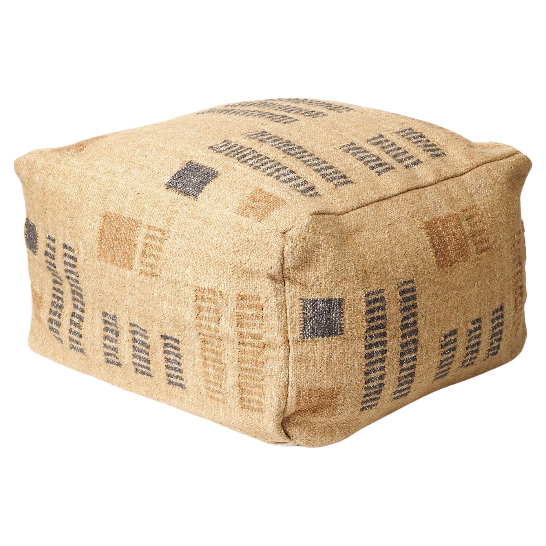 Wheat Pouf Handwoven In Jute And Cotton By Artisans In Soft Earthy Hues For Sale