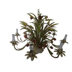 Wheat Sheaf and Floral Tole Eight Light Chandelier