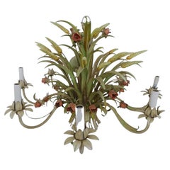 Wheat Sheaf and Floral Tole Eight Light Chandelier