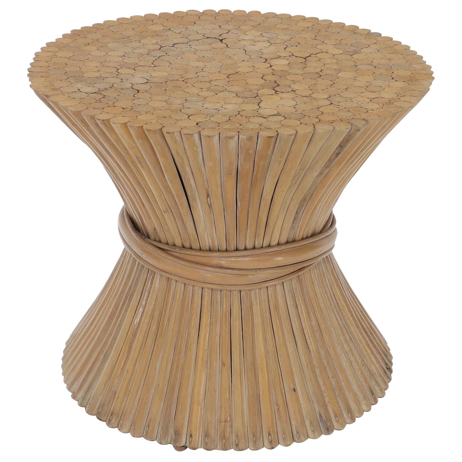 Wheat Sheaf Bamboo Mid-Century Modern Round Side Table Stand