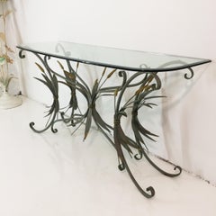 Wheat Sheaf Console Table Midcentury Modern Hollywood Regency Coco Chanel glass