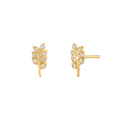 Wheat Sheaf Stud Earrings in 18K Gold Vermeil with Diamonds