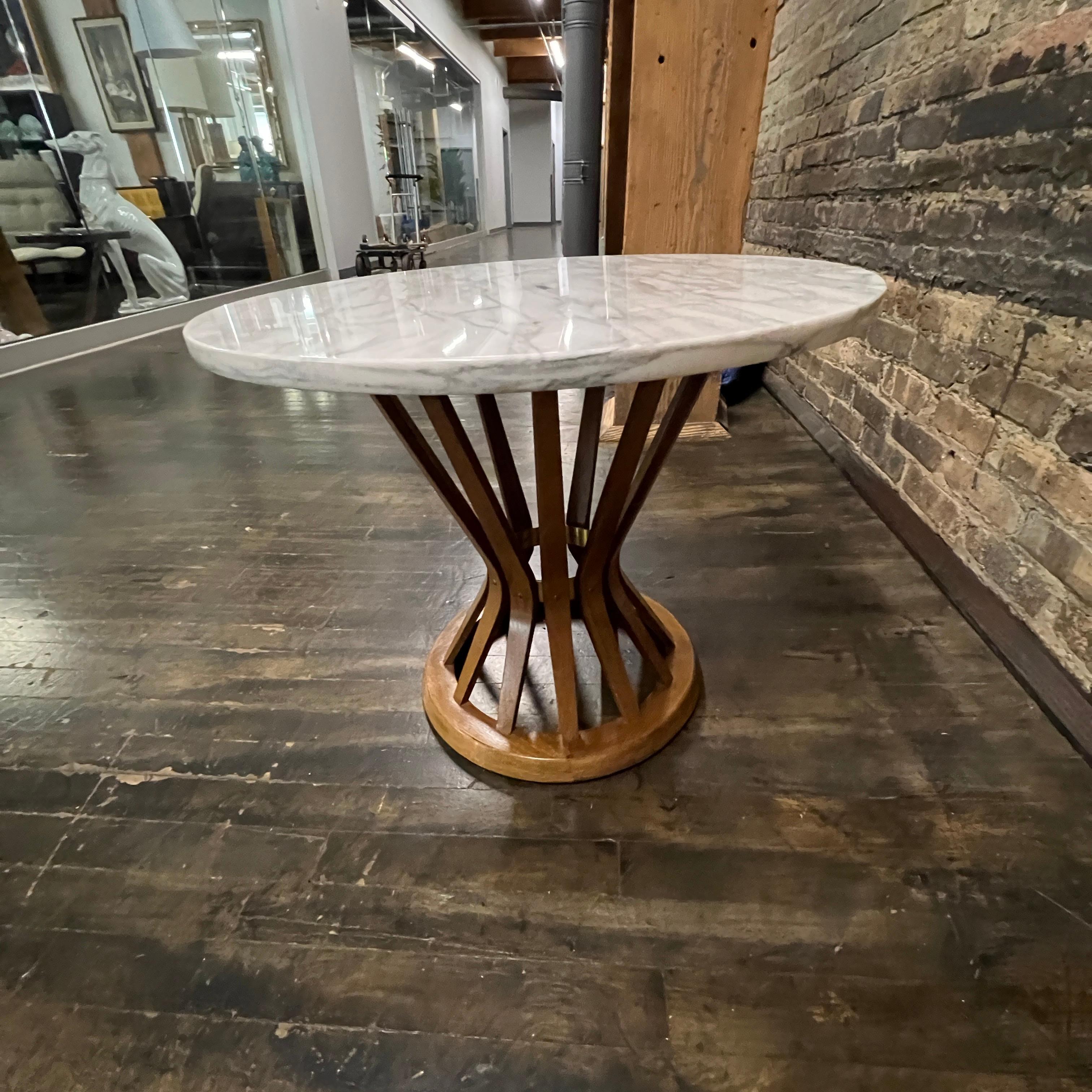 Wheat Sheaf Walnut and Marble Side Table in the manner of Dunbar For Sale 3