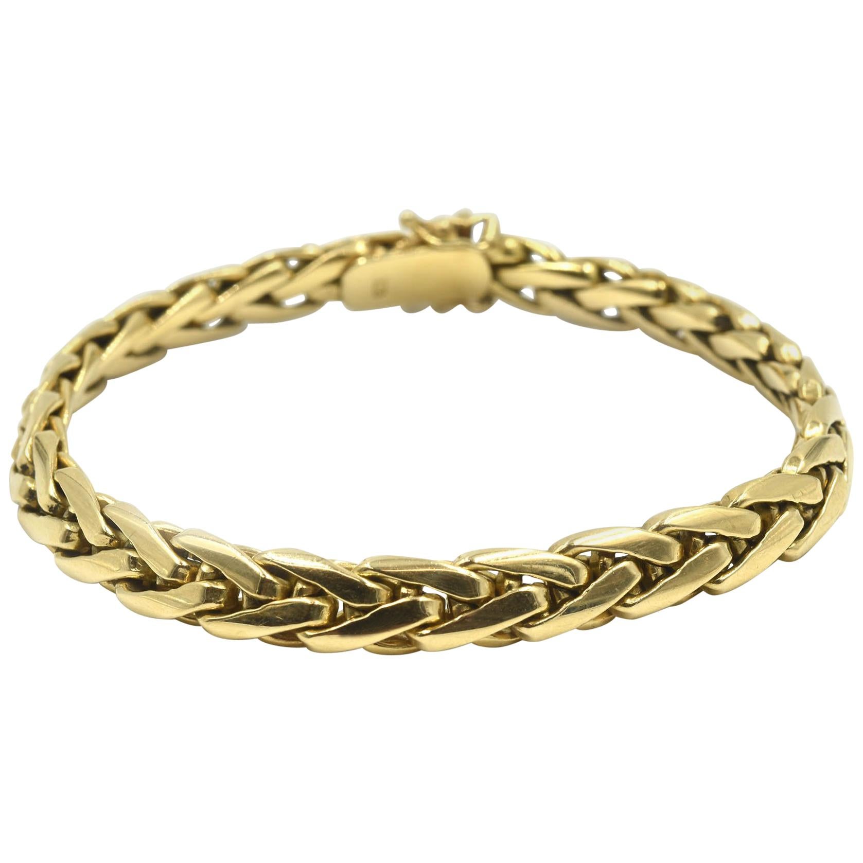 Wheat Style 18 Karat Yellow Gold Link Men’s Bracelet