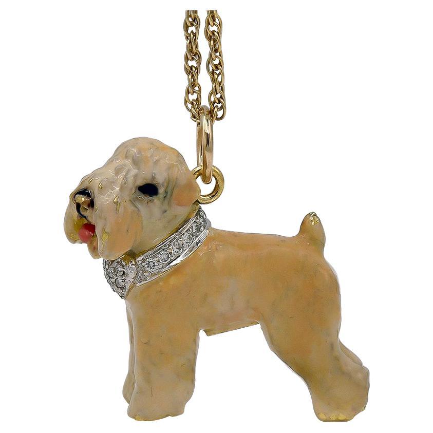 Breloque en or avec collier en forme de terrier blé et diamants en vente