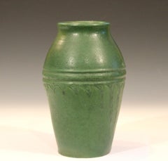 Wheatley Pottery Matt Green Arts & Crafts Antique Leathery Silvery Vase