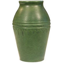 Wheatley Pottery Matt Green Arts & Crafts Antique Leathery Silvery Vase